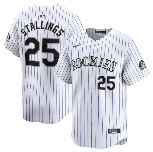 Colorado Rockies #25 Jacob Stallings White Home Limited Stitched Jersey