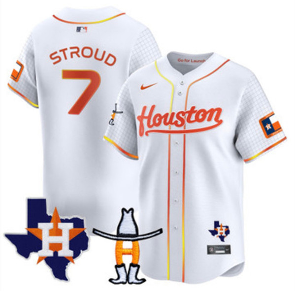 Houston Astros #7 C.J. Stroud White With Patch Cool Base Stitched Jersey