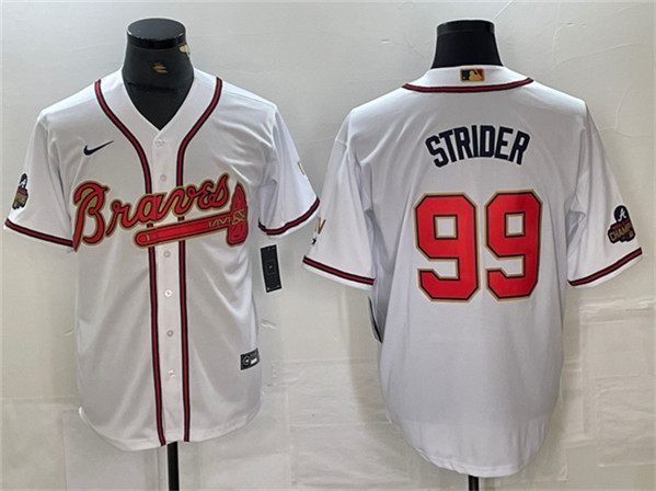 Atlanta Braves #99 Spencer Strider White Gold World Series Champions Cool Base Stitched Jersey