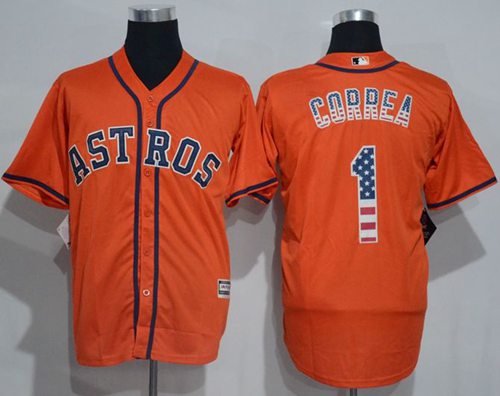 Astros #1 Carlos Correa Orange USA Flag Fashion Stitched Jersey