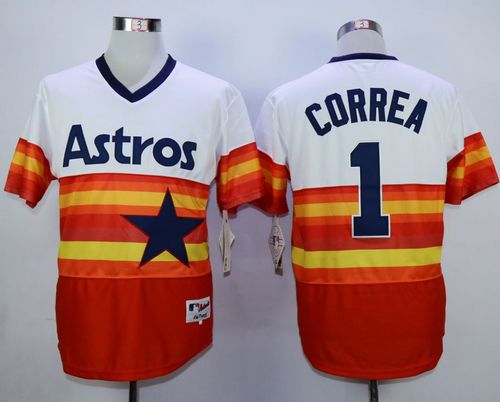 Astros #1 Carlos Correa White Orange 1980 Turn Back The Clock Stitched Jersey