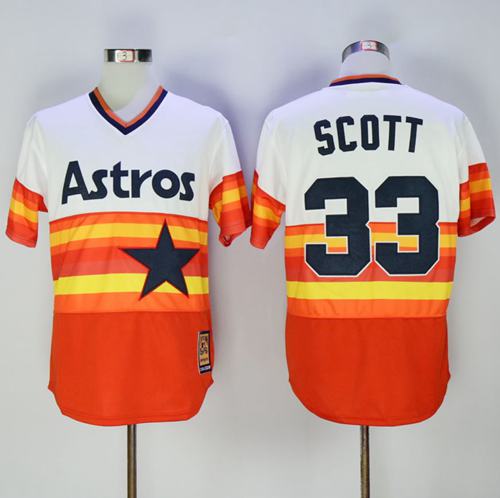 Astros #33 Mike Scott White Orange 1980 Turn Back The Clock Stitched Jersey