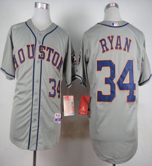 Astros #34 Nolan Ryan Grey Cool Base Stitched Jersey