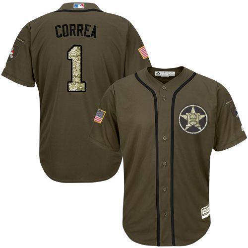 Astros #1 Carlos Correa Green Salute To Service Stitched Jersey