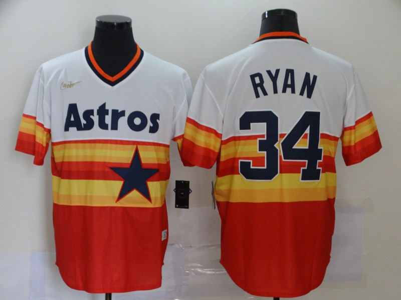 Astros #34 Nolan Ryan White Orange Stitched Jersey