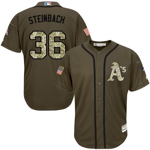 Athletics #36 Terry Steinbach Green Salute To Service Stitched Jersey