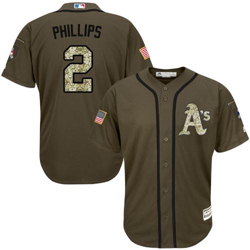 Athletics #2 Tony Phillips Green Salute To Service Stitched Jersey