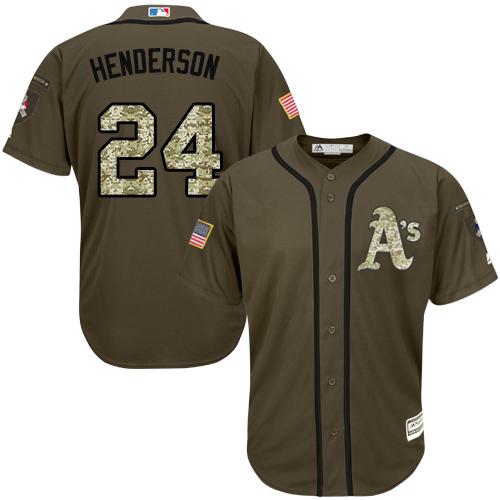 Athletics #24 Rickey Henderson Green Salute To Service Stitched Jersey