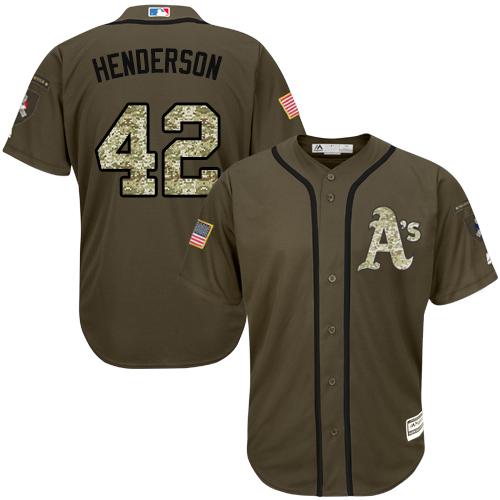Athletics #42 Dave Henderson Green Salute To Service Stitched Jersey