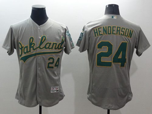 Athletics #24 Rickey Henderson Grey Flexbase Authentic Collection Stitched Jersey