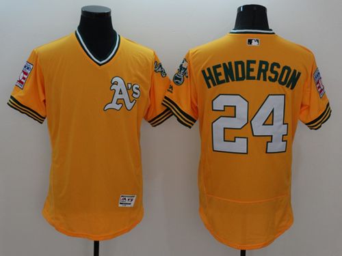 Athletics #24 Rickey Henderson Yellow Flexbase Authentic Collection Cooperstown Stitched Jersey