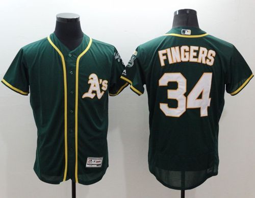Athletics #34 Rollie Fingers Green Flexbase Authentic Collection Stitched Jersey