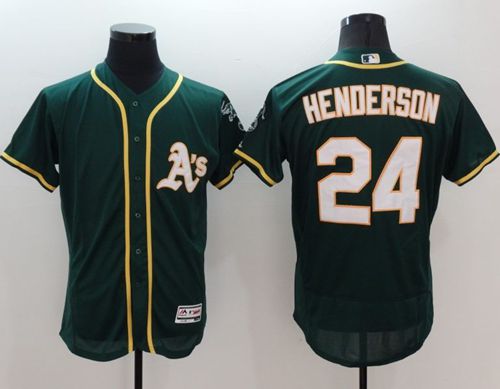 Athletics #24 Rickey Henderson Green Flexbase Authentic Collection Stitched Jersey