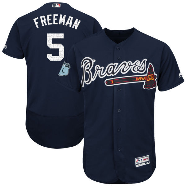 Atlanta Braves #5 Freddie Freeman Majestic Navy 2017 Spring Training Authentic Flex Base Player Stitched Jersey