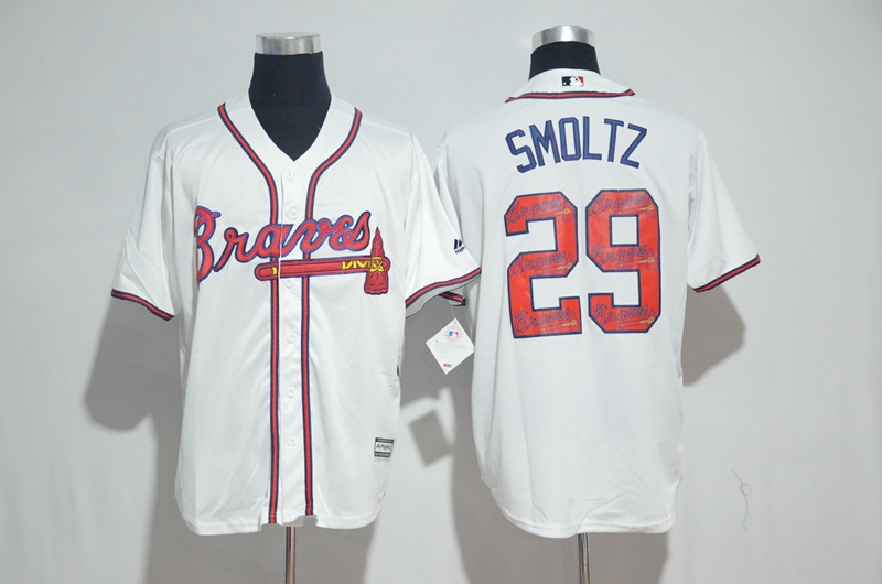 Atlanta Braves #29 John Smoltz White Team Logo Print Cool Base Stitched Jersey