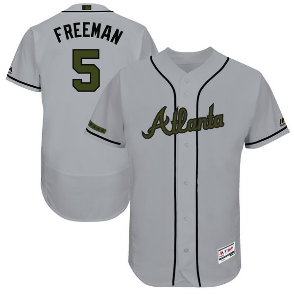 Atlanta Braves #5 Freddie Freeman Majestic Gray 2017 Memorial Day Authentic Collection Flex Base Player Stitched Jersey