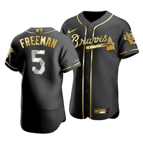 Atlanta Braves #5 Freddie Freeman Black Gold Stitched Jersey