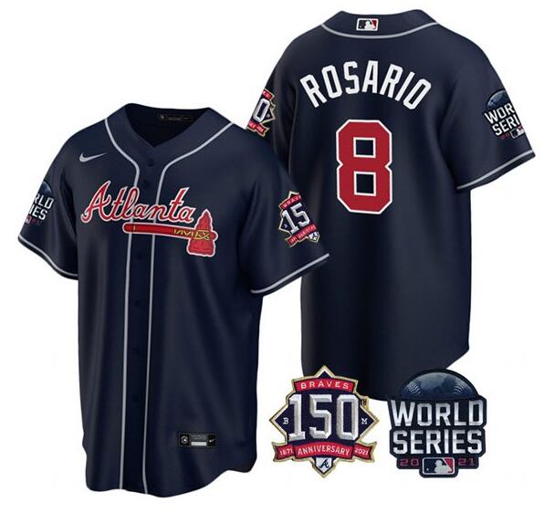 Atlanta Braves #8 Eddie Rosario 2021 Navy World Series With 150th Anniversary Patch Cool Base Stitched Jersey