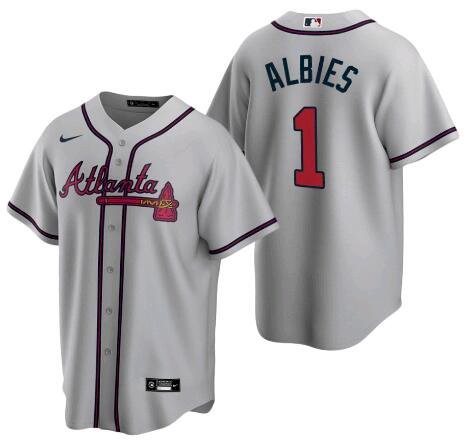 Atlanta Braves #1 Ozzie Albies Grey Cool Base Stitched Jersey
