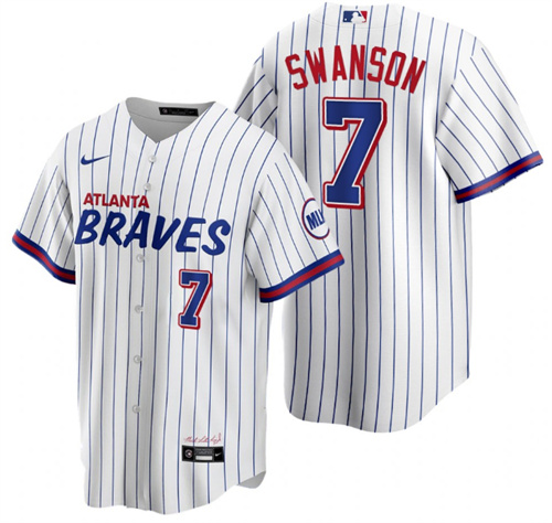 Atlanta Braves #7 Dansby Swanson 2021 White City Connect Stitched Jersey