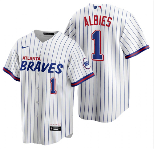 Atlanta Braves #1 Ozzie Albies 2021 White City Connect Stitched Jersey