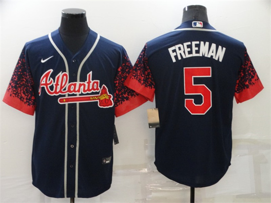 Atlanta Braves #5 Freddie Freeman Navy Stitched Jersey