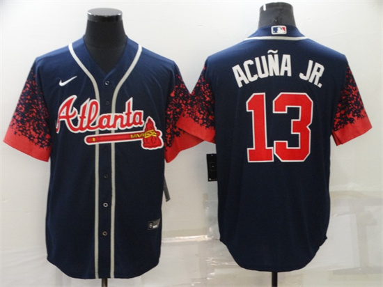 Atlanta Braves #13 Ronald Acuña Jr. Navy Stitched Jersey