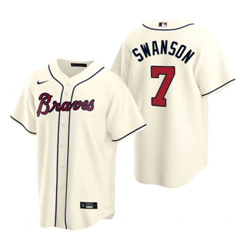 Atlanta Braves #7 Dansby Swanson Cream Cool Base Stitched Jersey