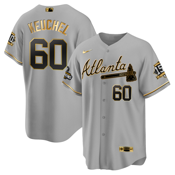Atlanta Braves #60 Dallas Keuchel 2021 Gray Gold World Series Champions With 150th Anniversary Patch Cool Base Stitched Jersey