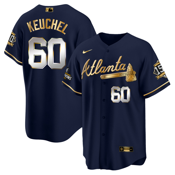 Atlanta Braves #60 Dallas Keuchel 2021 Navy Gold World Series Champions With 150th Anniversary Patch Cool Base Stitched Jersey