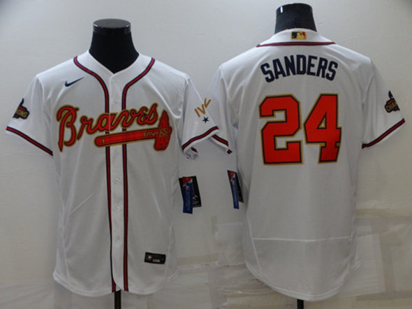 Atlanta Braves #24 Deion Sanders 2022 White Gold World Series Champions Program Flex Base Stitched Baseball Jersey