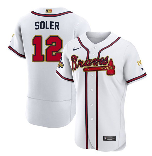 Atlanta Braves #12 Jorge Soler 2022 White Gold World Series Champions Program Flex Base Stitched Baseball Jersey