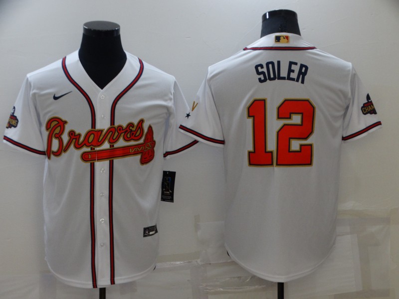Atlanta Braves #12 Jorge Soler 2022 White Gold World Series Champions Program Cool Base Stitched Baseball Jersey