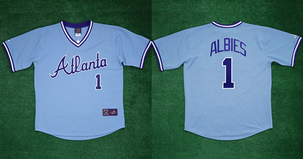 Atlanta Braves #1 Ozzie Albies 1982 Light Blue Cool Base Stitched Baseball Jersey