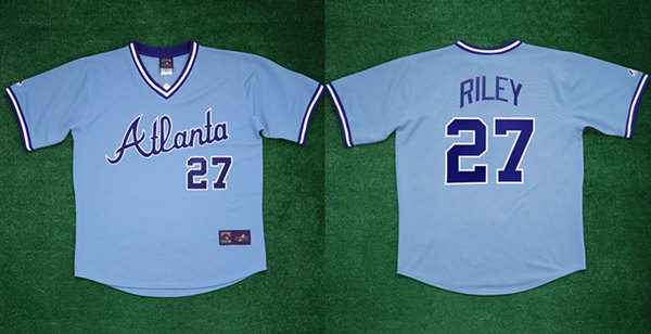Atlanta Braves #27 Austin Riley 1982 Light Blue Cool Base Stitched Baseball Jersey