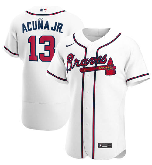 Atlanta Braves #13 Ronald Acuna Jr. White Flex Base Stitched Baseball Jersey