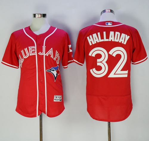Blue Jays #32 Roy Halladay Red Flexbase Authentic Collection Canada Day Stitched Jersey