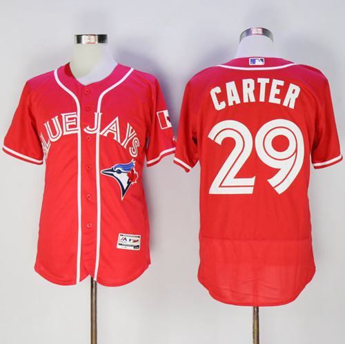 Blue Jays #29 Joe Carter Red Flexbase Authentic Collection Canada Day Stitched Jersey