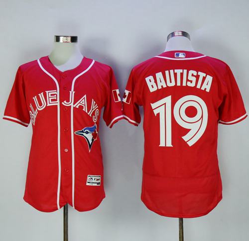 Blue Jays #19 Jose Bautista Red Flexbase Authentic Collection Canada Day Stitched Jersey