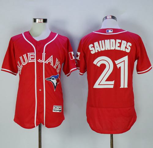 Blue Jays #21 Michael Saunders Red Flexbase Authentic Collection Canada Day Stitched Jersey