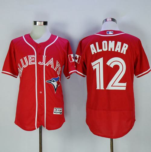 Blue Jays #12 Roberto Alomar Red Flexbase Authentic Collection Canada Day Stitched Jersey