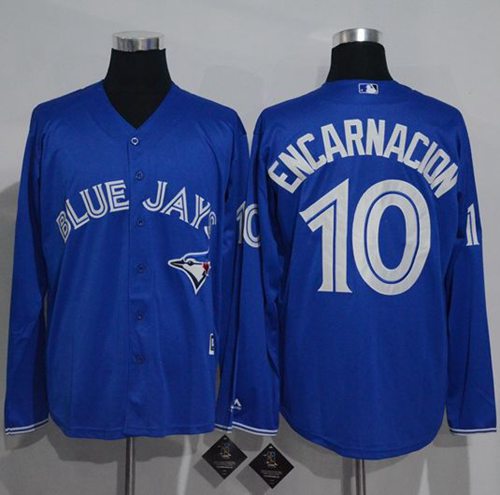 Blue Jays #10 Edwin Encarnacion Blue New Cool Base Long Sleeve Stitched Jersey