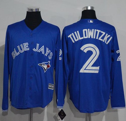 Blue Jays #2 Troy Tulowitzki Blue New Cool Base Long Sleeve Stitched Jersey