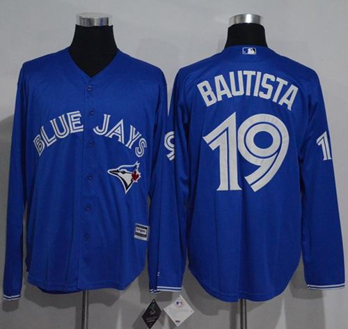 Blue Jays #19 Jose Bautista Blue New Cool Base Long Sleeve Stitched Jersey