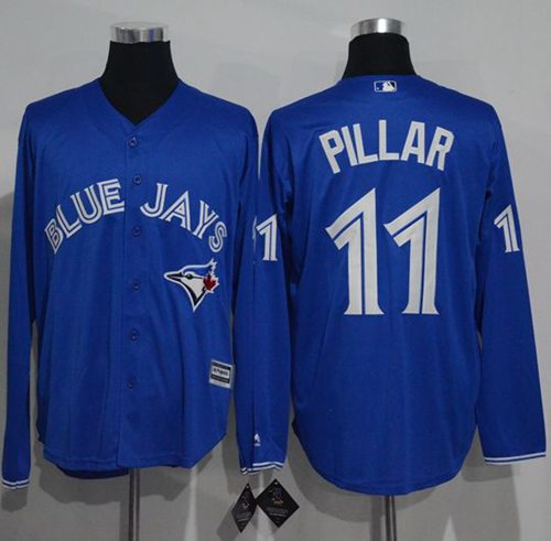 Blue Jays #11 Kevin Pillar Blue New Cool Base Long Sleeve Stitched Jersey