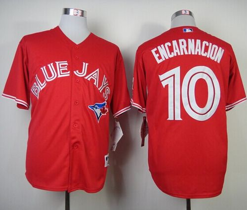 Blue Jays #10 Edwin Encarnacion Red Canada Day Stitched Jersey