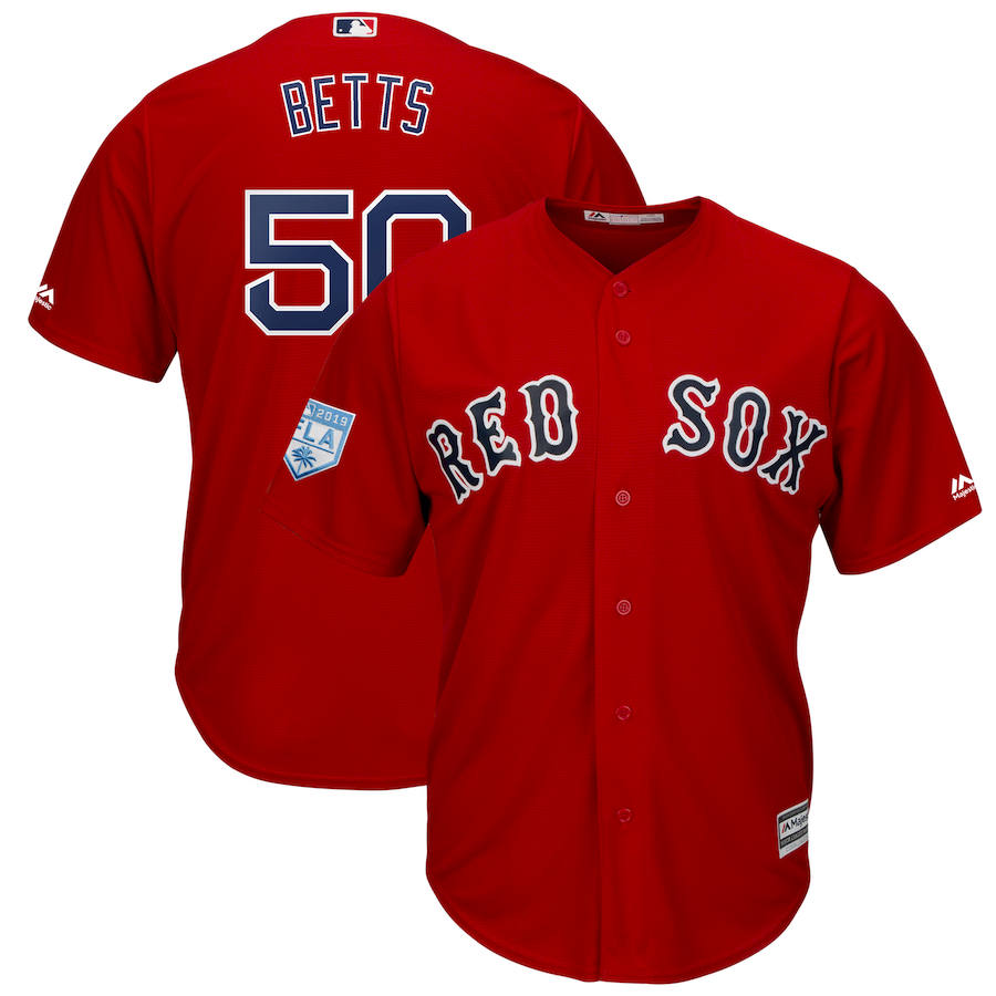 Boston Red Sox #50 Mookie Betts Red 2019 Spring Training Cool Base Stitched Jersey