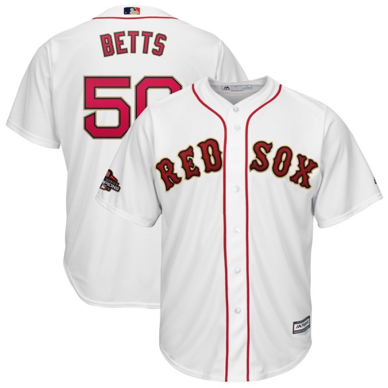 Boston Red Sox #50 Mookie Betts Majestic White 2019 Gold Program Cool Base Stitched Jersey