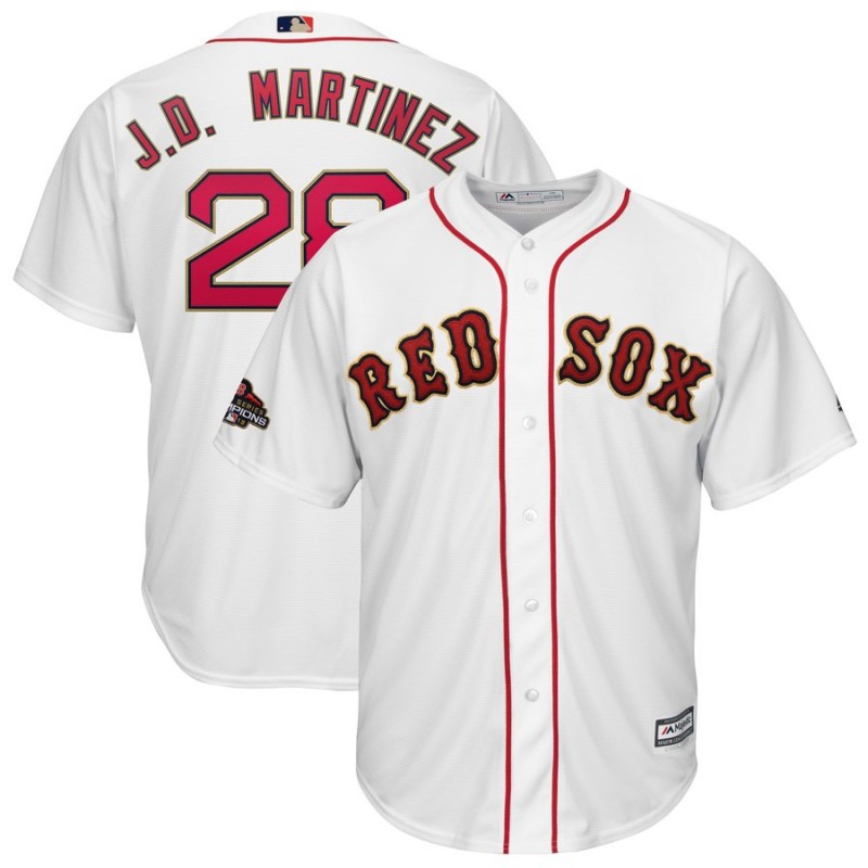 Boston Red Sox #28 J.D. Martinez Majestic White 2019 Gold Program Cool Base Stitched Jersey