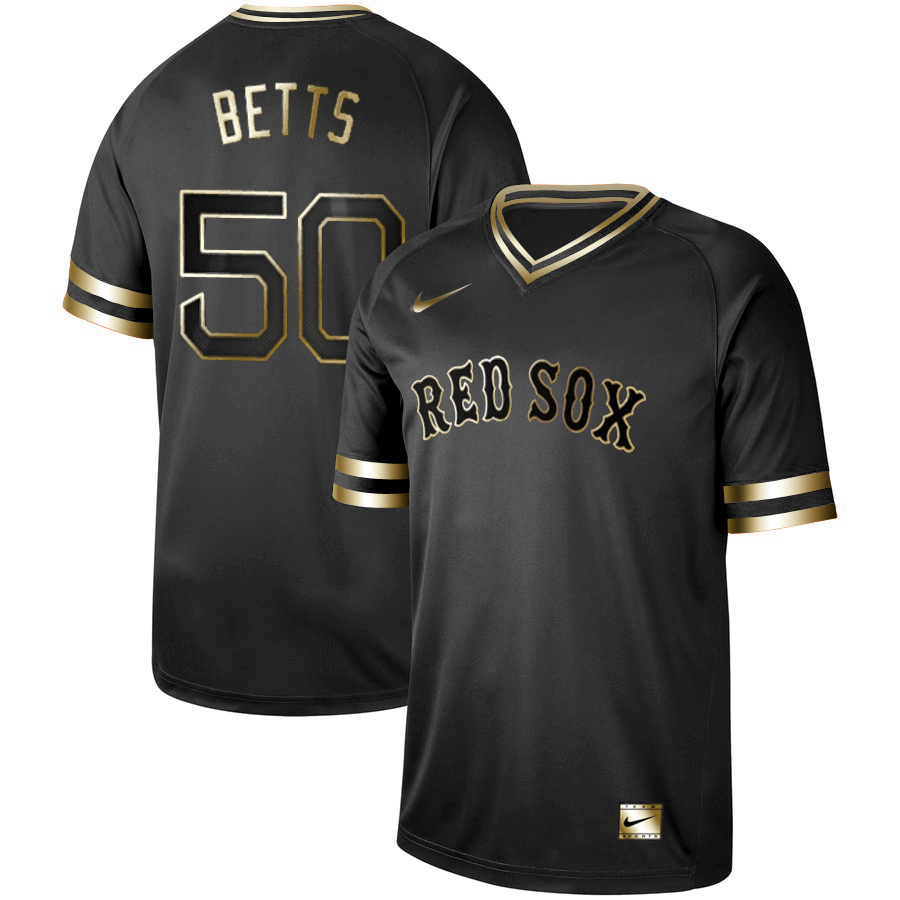 Boston Red Sox #50 Mookie Betts Black Gold Stitched Jersey